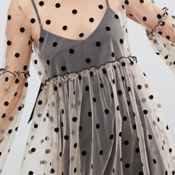 Asos Polka Dot Mesh Overlay Dress - Picture 3 of 10